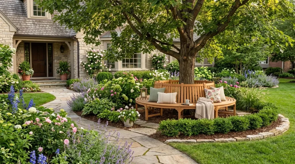 circular tree seating landscape