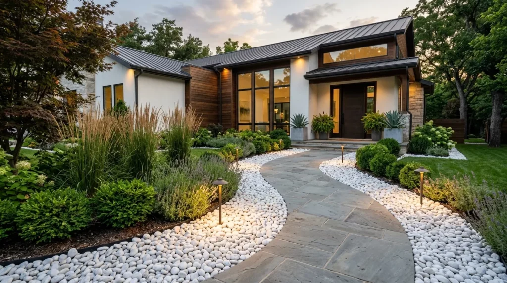 curved white pebble border design