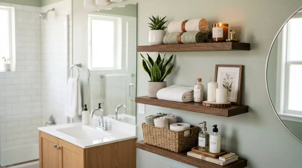 floating shelf bathroom decor ideas