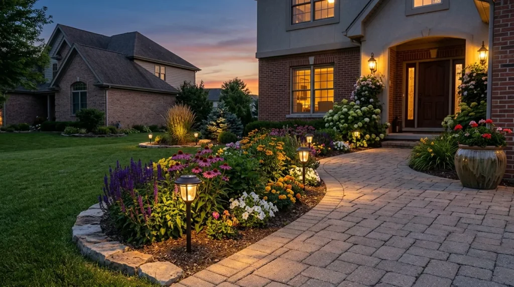 flower bed with solar lightning