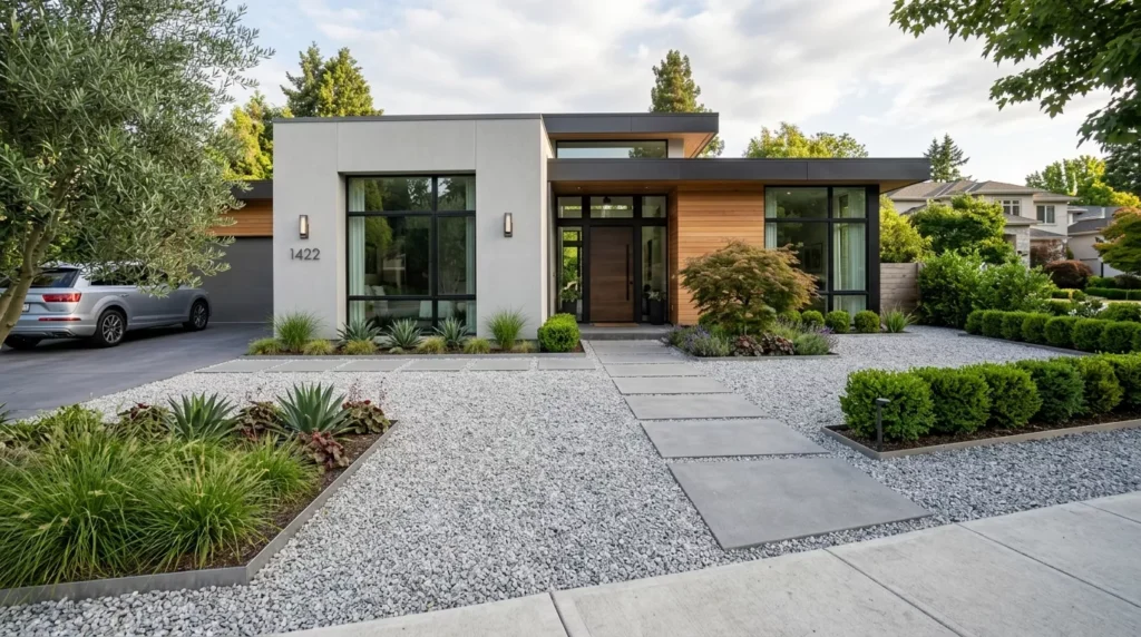 clean gravel and greenery design