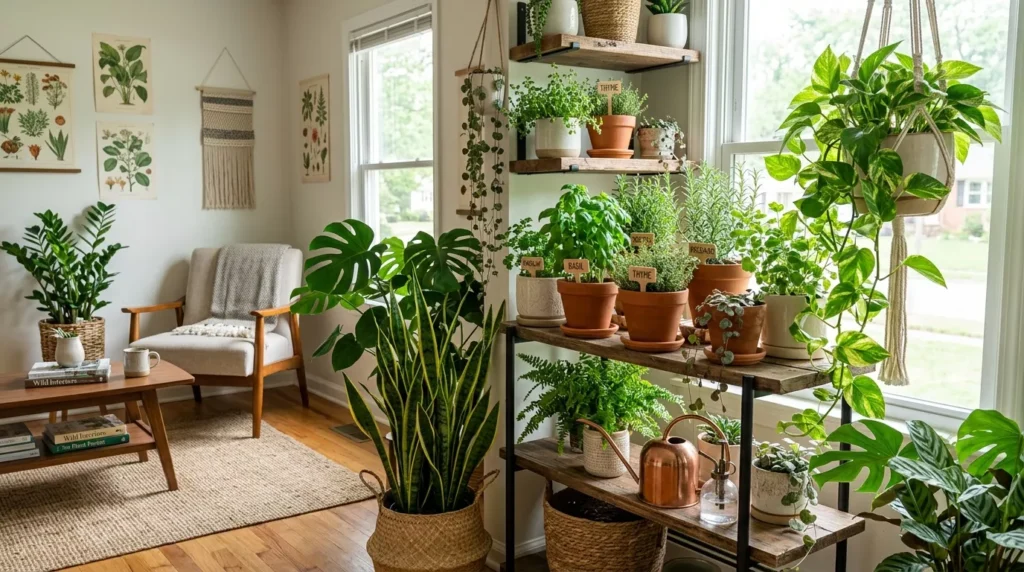 herb garden and houseplant combination