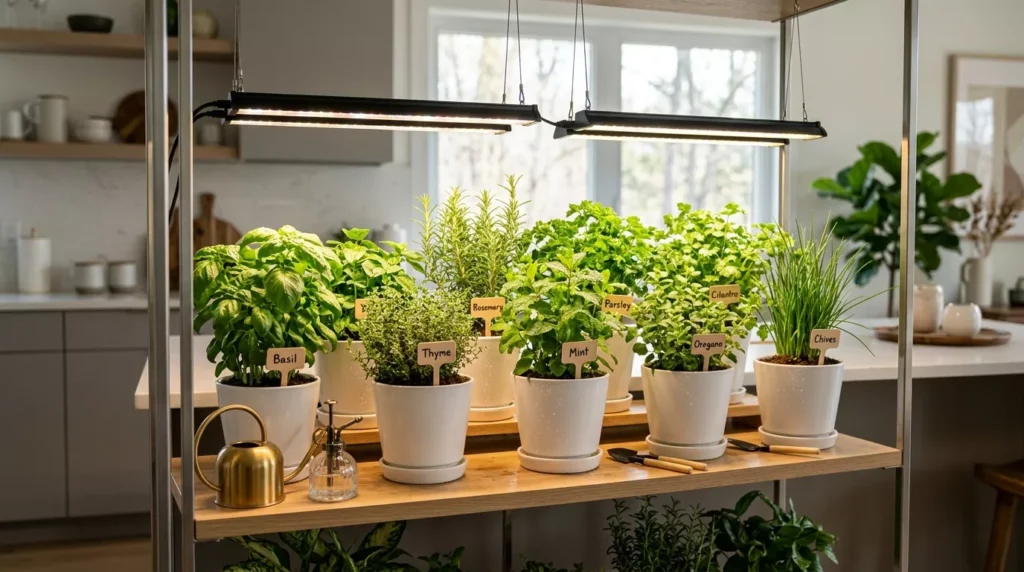 herb garden with grow lights