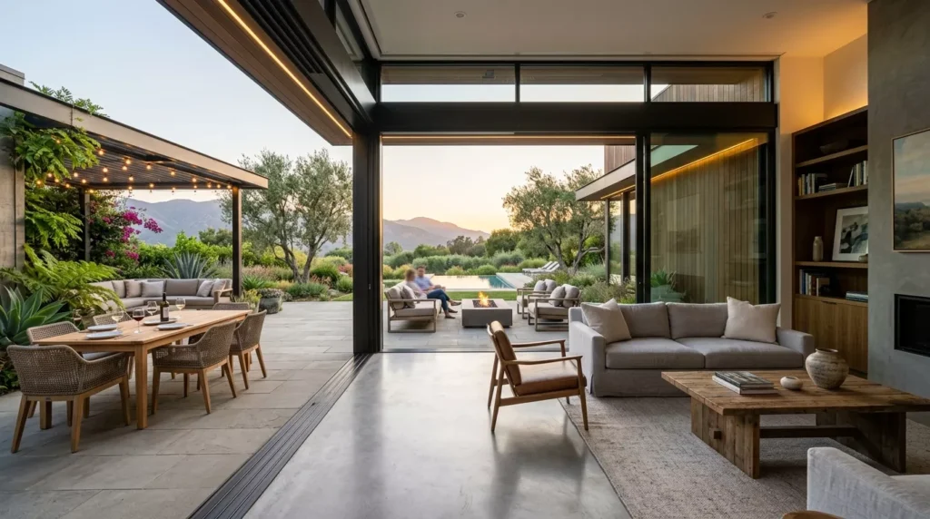 indoor outdoor living through sliding glass walls