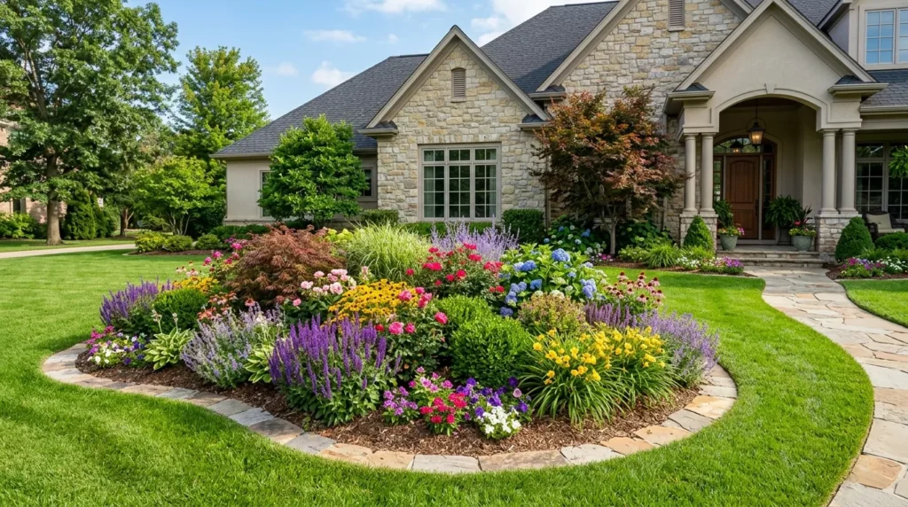 island flower bed in front yard