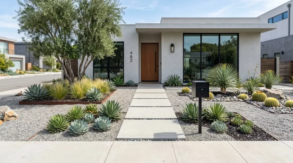 minimal succulent front yard design