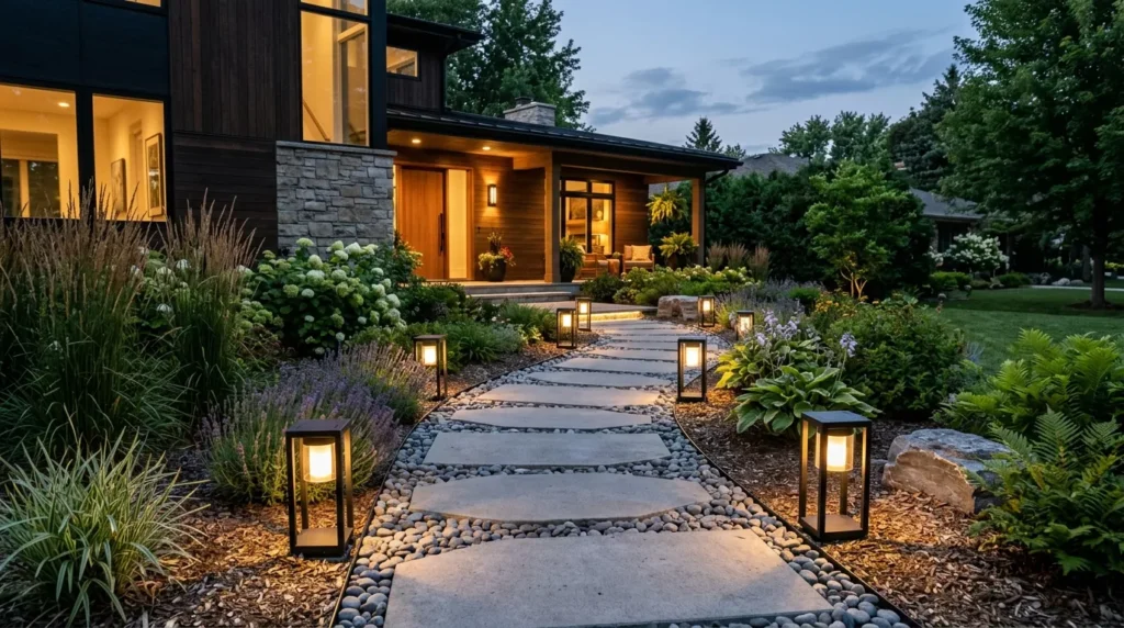 modern lantern garden walkway