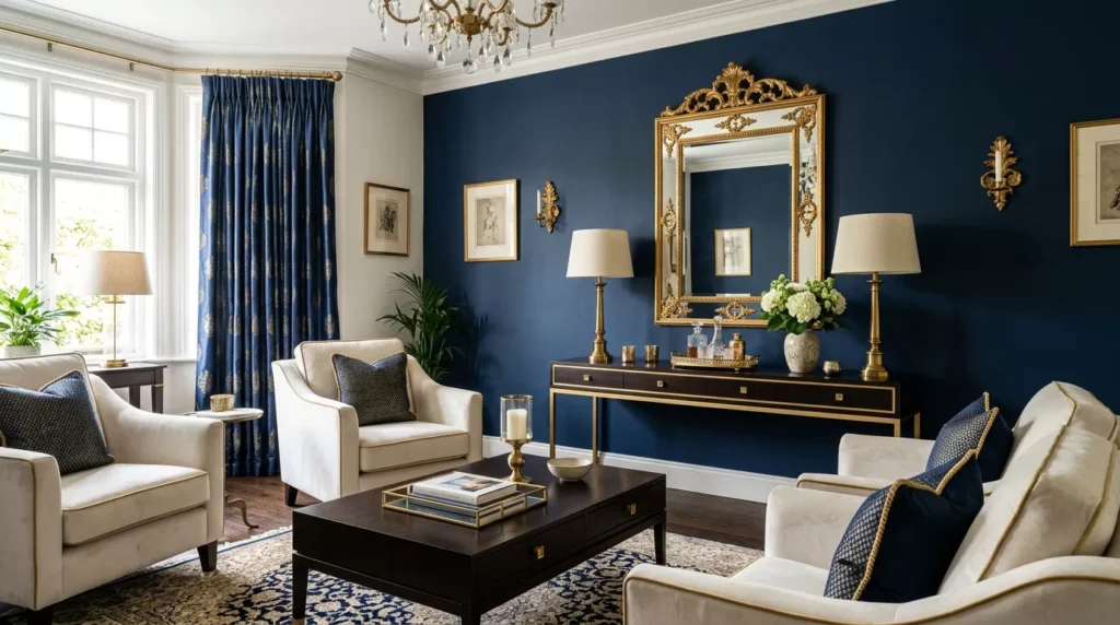 navy blue accent wall