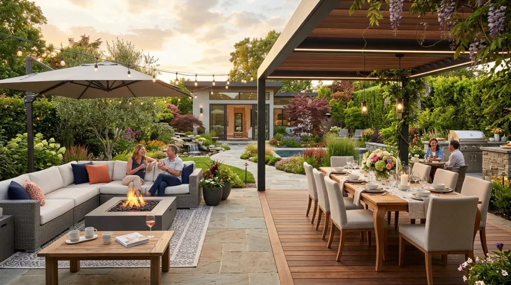 outdoor dining and living space combo