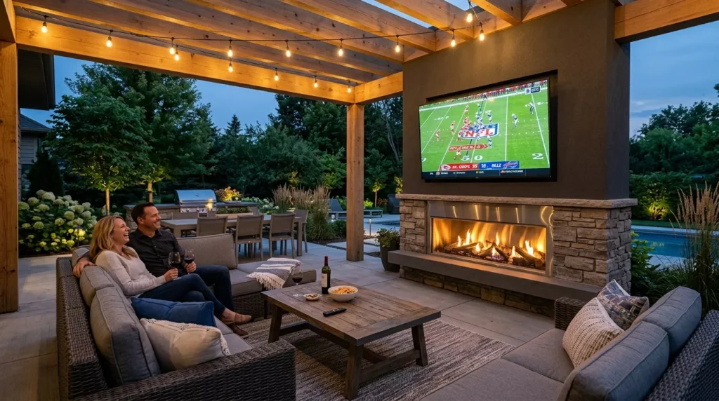 outdoor entertainment space with TV