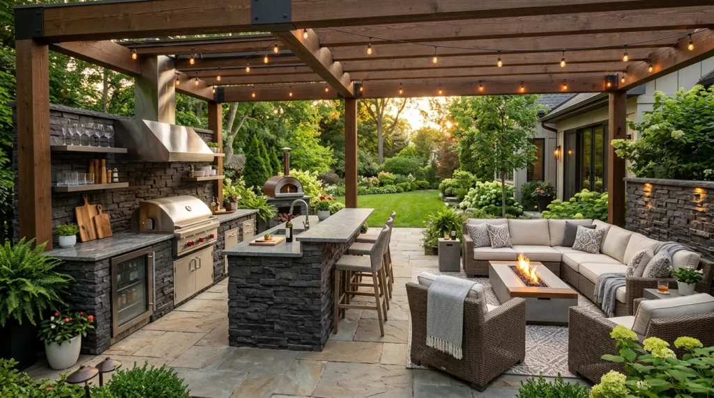 outdoor living space with outdoor kitchen