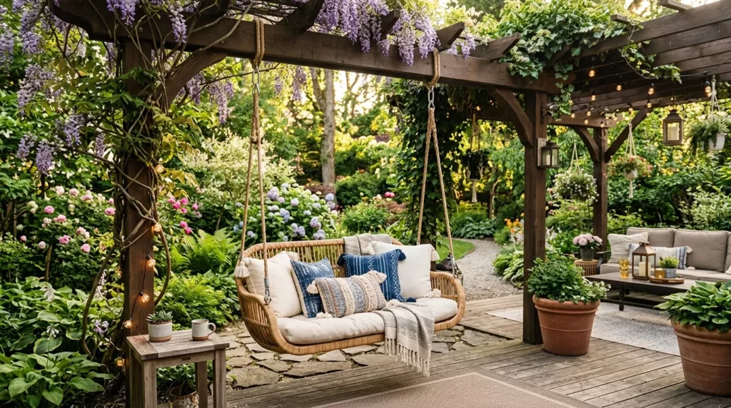 outdoor living space with swing seating