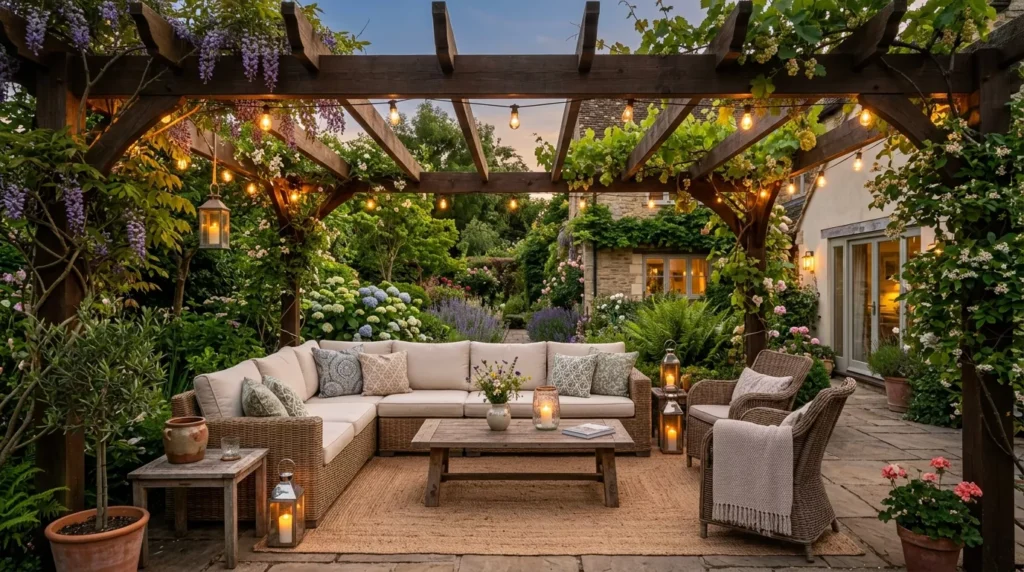 pergola covered outdoor living space