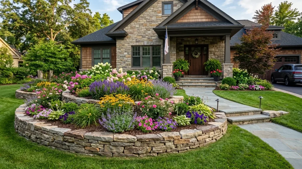 raised flower bed in front of house