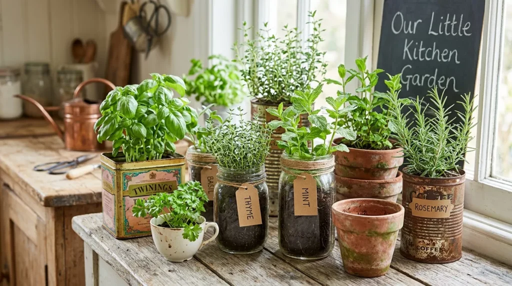 recycled container herb garden