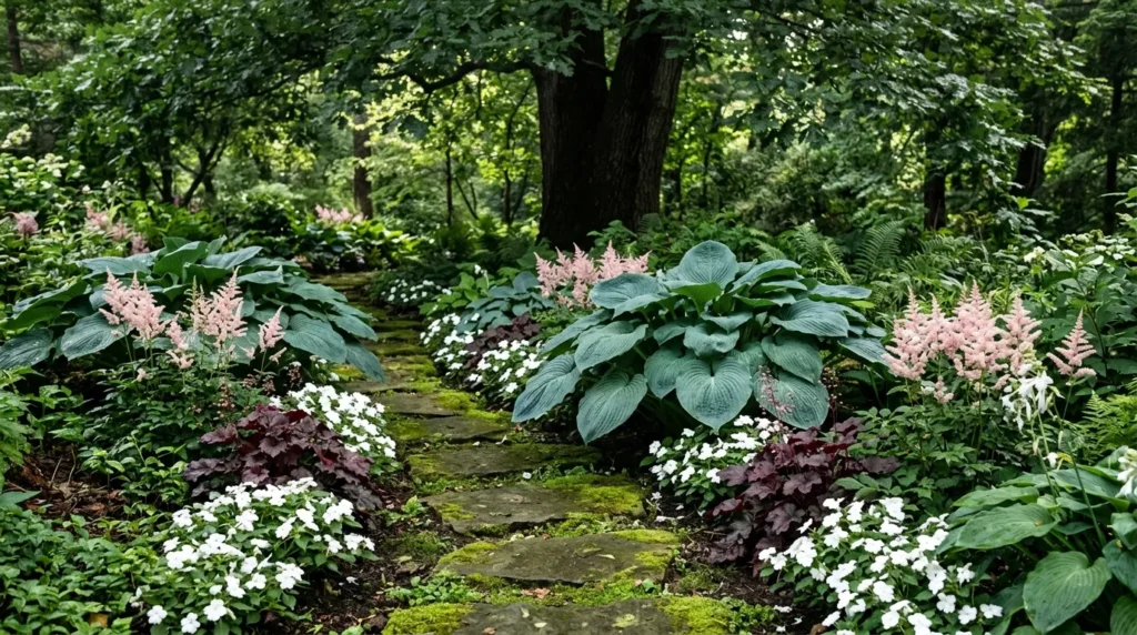 shaded backyard garden