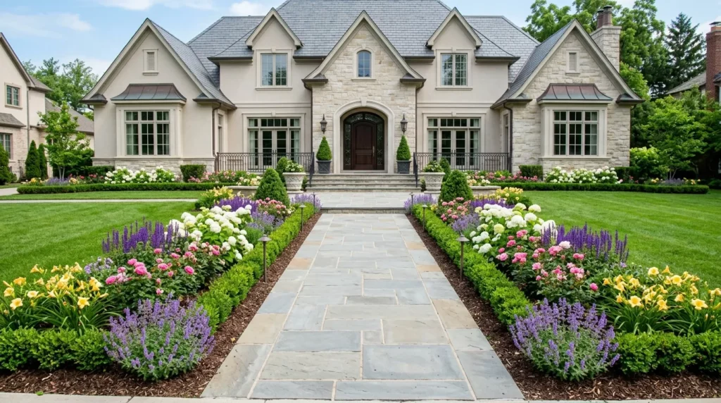 symmetrical flower bed design