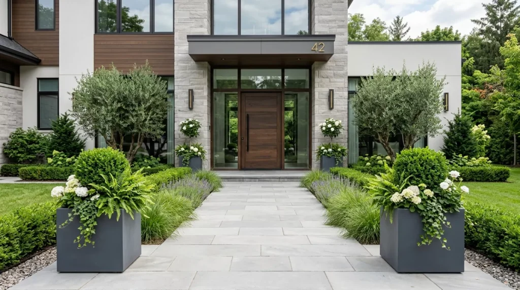 symmetrical greenery entrance design